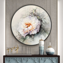 Yako Meiju New Chinese Porch Decoration Painting Living Room Dining Room Bedroom White Peony Round Painting Hand-painted Flower Oil Painting