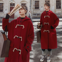 Sandro Fashiong horn button coat women double-sided cashmere medium long coat women 2021 New Winter