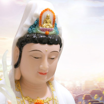 Three Mantuo white marble Guanyin Bodhisattva sitting statue Saha three holy Buddha Statue worship decoration Guanyin Bodhisattva statue
