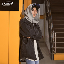 KDZ denim hooded jacket men 2021 new autumn winter thick loose casual couple shirt jacket jacket