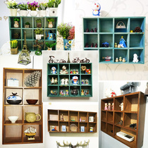 Wooden plaid cosmetics solid wood desktop storage box zakka office desktop storage cabinet can be hung decorations