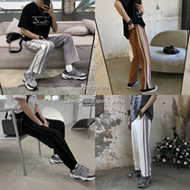 Value clearance# summer side stripe stitching sports pants ins Net red casual pants men loose Tide brand pants