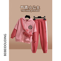 Original girl child two-piece foreign style 2021 spring and autumn sports sweater coat zipper shirt tide baby set