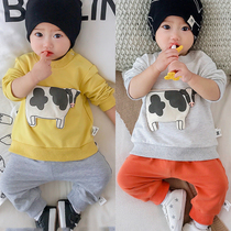 Baby autumn baby suit 0-1 years old 2 sweater baby clothes outside wear two-piece male handsome go out autumn clothes