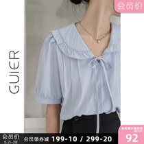 GUIER doll collar shirt womens new 2022 Summer slim fit design Fast-style little crowdblouse