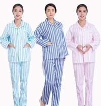 Nightingale sick clothing Womens long-sleeved cotton cotton split suit Striped sick clothes Sick clothes pajamas men