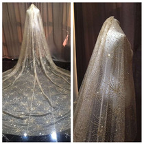 New starlight shiny vintage champagne gold veil extra long tail wedding bride luxury wedding dress accessories