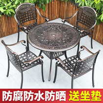 Outdoor Cast Aluminum Table and chairs Three-five-piece Courtyard Casual Open-air Garden Villa Balcony Net Red Waterproof Iron Art Table and chairs