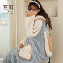 Coral Suede Long Sleeping Robe Suit Pyjamas Woman Spring Autumn Winter Money Sweet And Cute Thickened Flannel Suede Student Home Clothes