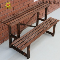 Balcony fancy shelf indoor multi-layer ladder shelf outdoor anticorrosive wood vegetable shelf thickened carbonized frame