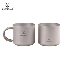 Pure titanium double-layer coffee cup Healthy ultra-lightweight carrying small teacup outdoor travel Titanium cup handle cup anti-hot
