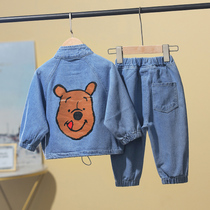 Girls denim suit autumn 2020 new childrens clothing boys Korean version of childrens female baby spring and autumn western style two-piece set