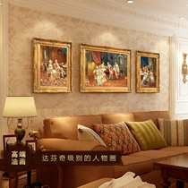 European-style living room sofa background triple oil painting combination wall mural high-end atmospheric hanging painting Figure Court decoration painting
