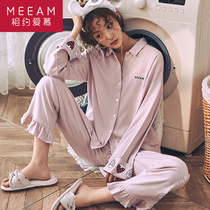 2020 new pajamas womens spring and autumn pure cotton long-sleeved autumn and winter student cute Korean version of home clothes cotton suit