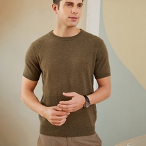 100 pure cashmere sweatshirt male short sleeve autumn winter style inner lap knit bottom sweatshirt half sleeve body shirt warm and round neck T-shirt