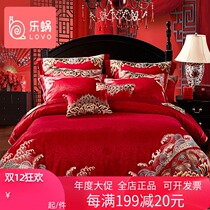 Le snail home textile lovo nine-piece wedding sheets polyester cotton big jacquard red wedding kit national color fragrance