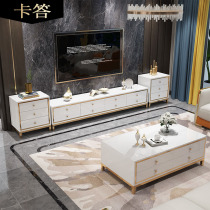 Kata titanium alloy Italian light luxury tea table TV cabinet combination rectangular tempered glass coffee table with eight drawers