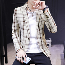 European station plaid blazer Mens autumn thin casual clothes Youth trend Korean slim suit