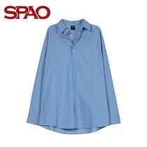 SPAO2019 new youth Korean fashion slim print striped shirt men long sleeve shirt SPYS923H01