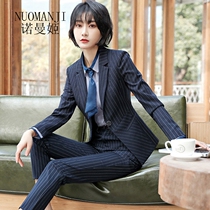 Norman Ji Currents Stripes Temperament Business Career Dress OL Commuter Long Sleeve Fall Brief About Skinny Suits