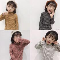 Winter baby thin velvet striped base shirt 2020 new girls pure cotton high collar wool pull-up skin-friendly top winter