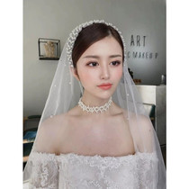 Head yarn Korean-style bridal wedding head dress handmade nail beads Garcolor drill shimmery white long tour with photographic head yarn