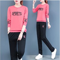 Tide brand 2021 Autumn New Fashion large size long sleeve trousers Sports and Leisure set female Korean slim two-piece set