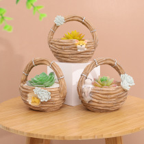  Hengjiate simulation bamboo basket flower pot Resin fleshy flower pot gardening micro-landscape rural creative green plant small flower pot