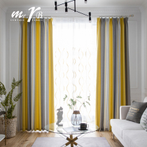 Nordic striped curtains simple modern cotton linen fabric Mediterranean living room bedroom bay window tatami window curtain