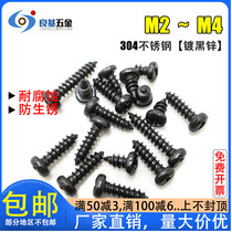 Black zinc plated 304 stainless steel PA cross plate head self-tapping screw GB845 round head self-tapping nail M2M2.6M3M4