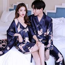 Couples pyjamas womens spring and autumn season sexy harnesses sleeping skirts pyjamas autumn and winter mens long sleeves ice silk home suit summer