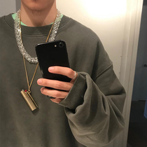 KANYE KANYE with SEASON6 earth color wash do old plus Velvet High Street hat loose round neck sweater men