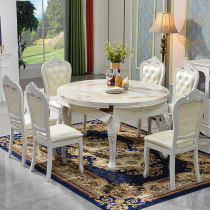  European-style dining table and chair combination Retractable marble dining table Foldable round solid wood dining table Household round table