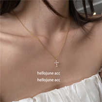 hellojune 925 silver gilded fresh water pearl inlaid cross pendant necklace