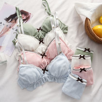 White triangle cup underwear bra set Japanese girl cute sweet sweet without steel ring thin big chest small bra