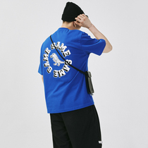 SAMESAME Klein Blue Lesser Evil Fish Print American Hip Hop Short Sleeve Loose Pure Cotton Casual T-shirt Male and female