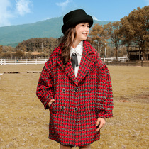 Next win girl sweater plaid coat 2021 autumn and winter new childrens thousand bird grid thick cotton wool coat