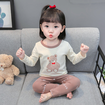 Girls autumn clothes and long johns suit pure cotton autumn and winter little girl baby high waist split warm childrens cotton underwear