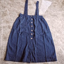 Big Code Real Pat Day Single Exit Foreign Trade Original Single Lady Braces dress Dress Loose version pure cotton denim lengthened dress