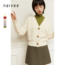 naivee 2020 winter new retro intellectual lantern sleeve knitted cardigan white coat short coat female