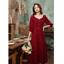 2021 Autumn New toast wine red big size bride slim wedding engagement Hepburn temperament little dress female