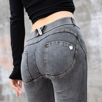 Sexy low-waisted peach buttocks imitation jeans womens tight elastic spring New wear leggings