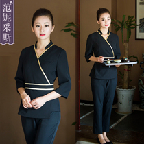 Health Club Beauty Technician Clothing Foot Bath Skin Care Modeling Design Nail Suit Sleeve Set Black