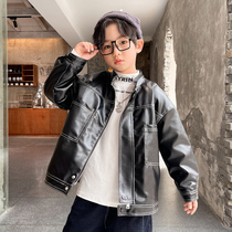 Boys leather jacket coat 2021 new childrens spring and autumn foreign jacket Big Boy winter dress thick handsome coat tide