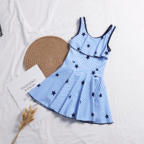 Childrens swimsuits girls and girls middle and high school students Korean one-piece skirt style flat corner hot spring