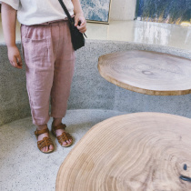 City of beautiful girls baby breathable hemp casual pants 2019 summer new girls wear waist lace good