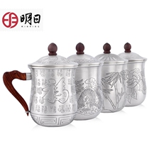  Tomorrows sterling silver teacup 999 feet silver water cup edible thickened wooden handle large capacity handmade teacup dragon and phoenix