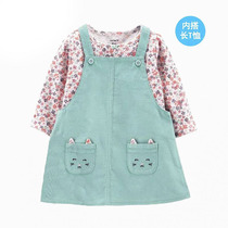 (0-2 years old) two-piece girl girl girl long sleeve floral bottom dress with strap skirt set cotton spring and autumn