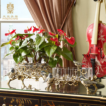 Phoenix Beauty Residence European-style Crystal Glass Ceramic Bird Vase with copper rectangular fruit tray Candy Tray Tea Table Hem