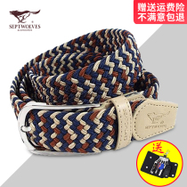 Seven Wolves Men Woven Belt buckle tightness elastic Elastic Canvas Belt Women Han Prints 100 hitch student Pants Belt